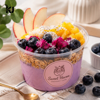 Contenants en plastique transparent pour crème glacée, yaourt, salades, fruits, bols à açaï jetables avec couvercles, logo personnalisé