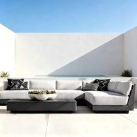 Canapé de luxe en forme de L pour resort, ensemble de meubles de patio, ensemble moderne d'extérieur, fauteuil, mobilier de salon de jardin pour hôtel et villa