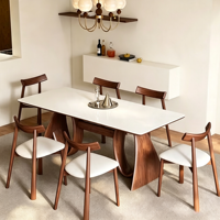 Table à manger rectangulaire en bois massif avec pieds en bois massif, design élégant, adaptée aux salles à manger domestiques, aux hôtels et aux villas