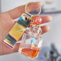 Gantungan Kunci Kartun Lucu Akrilik 3D Botol Parfum Minyak Pasir Hisap Cair Gantungan Kunci Mengambang Putri Duyung Kecil