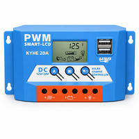 Contrôleur de charge solaire 12/24V automatique 20A avec sortie USB 1.2A, écran LCD, compensation de température et faible consommation en veille pour système solaire