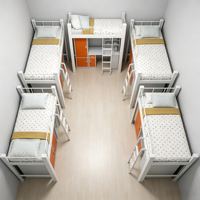 Lit mezzanine en métal pour une personne avec armoire intégrée et bureau d'étude pour dortoir, chambre, enfants, adolescents, adultes