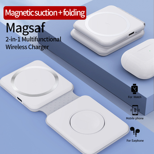 Station de charge sans fil magnétique pliable <span class=keywords><strong>2</strong></span> en 1, charge rapide pour iPhone et Apple Watch, support de voyage portable - Product Image 2