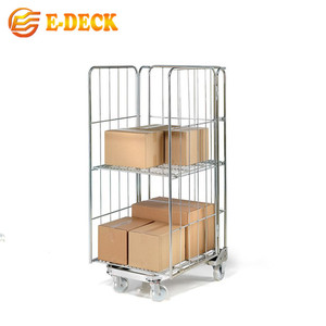 जस्ती सुपरमार्केट परिवहन समायोज्य <span class=keywords><strong>3</strong></span> पक्षों वायर कार्गो भंडारण रोल हैंडलिंग ट्रॉली - Product Image 5