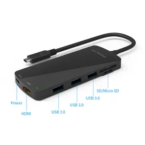 Hub USB Type C avec alimentation pour la charge, une sortie HDMI 4K et quatre ports USB 3.0, lecteur de carte