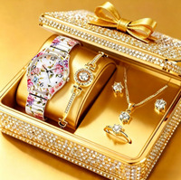 Ensemble de 6 montres-bracelets à quartz pour femmes, imprimées de fleurs, avec bracelet élastique décontracté et cadran arabe (sans boîte)