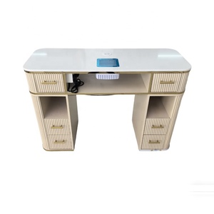 Classic French Style Beauty Salon Beige <b>White</b> Manicure Table Nail Tech Table and Chair Manicure <b>Desk</b> - Product Image 2
