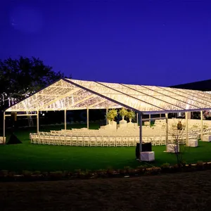 Winddicht Pvc Gecoat Polyester Stof Evenement Buiten Bruiloft Feesttent Clear Clear Clear Top Tent Luifel Voor 500 Mensen