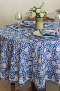 Nappe ronde en coton faite à la main PRABHAVA, motif floral, 45 pouces, lavable, style moderne, personnalisable, pour fêtes, utilisation en extérieur - Product Image 1