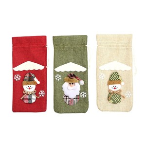 Christmas Linen Drawstring Wine Bottle Bags Santa Snowman Design Wine Bottle Covers Xmas Holiday Party <b>Table</b> Decor Gift - Product Image 4