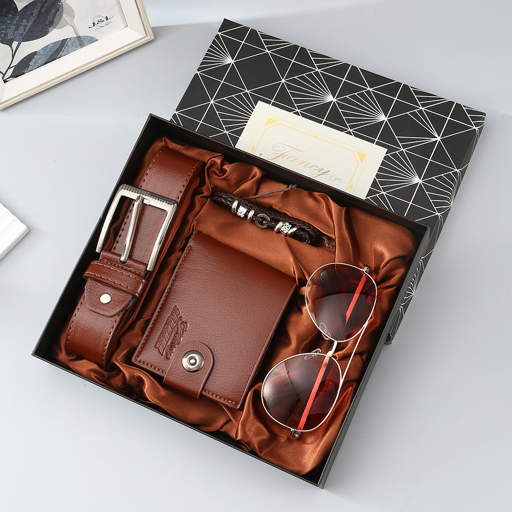 Ensemble 5 pièces : ceinture curry, lunettes de soleil, bracelet – coffret cadeau raffiné.