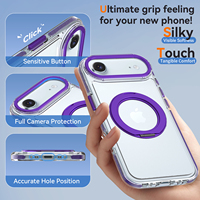 Prix d'usine 360 °   Étui de téléphone avec support magnétique rotatif, cadre d'objectif en métal violet, transparent, antichoc, personnalisé