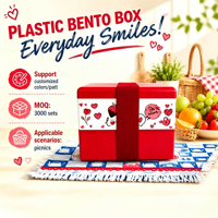 Boîte à bento en plastique à 2 étages avec motif personnalisé, réutilisable, portable, compatible micro-ondes, pour pique-nique, bureau, école, voyage