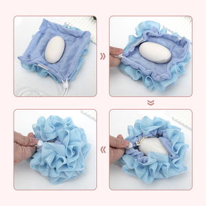 Vente en gros Loofah doux et gant de toilette 2 en 1 éponge de bain Loofah <span class=keywords><strong>serviette</strong></span> boule de bain avec cordon éponge de douche pour le corps - Product Image 6