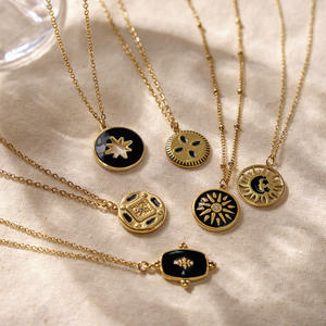 个性化Ins 18k镀金几何星太阳油滴硬币吊坠不锈钢项链套装 - Product Image 1