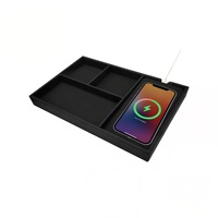 Plateau de charge sans fil 15W transfrontalier, organisateur de chevet, boîte de rangement de bureau en cuir, modèle polyvalent, cadeaux