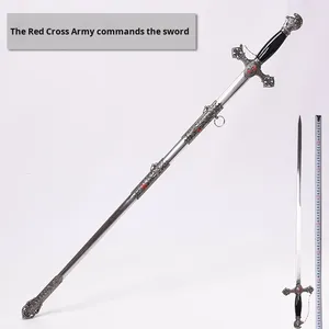 Thanh kiếm biểu diễn nghi lễ của hiệp sĩ Phương Tây phong cách Châu Âu mạ bạc khắc chữ thập Đỏ hiệp sĩ chỉ huy thanh kiếm - Product Image 2