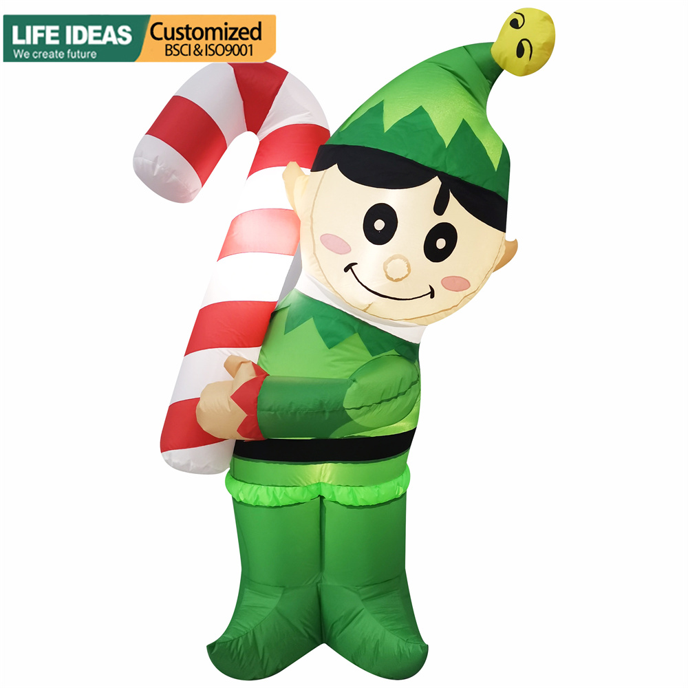 Ragazzo elfo di Natale gonfiabile 5FT con bastoncino di zucchero