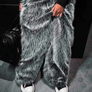 Pantalones de chándal de Mohair apilados de color gris desteñido de pierna ancha, ropa de calle esponjosa de piel pesada personalizada de cintura alta - Product Image 4