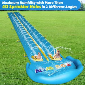 Toboggan aquatique double piste de 10 m avec arroseur et radeaux gonflables pour les courses de jardin des enfants - Product Image 2