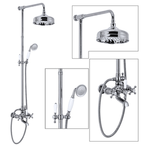 Vintage Brass Dual Handle Full-Body Shower Head Wall-Mounted Bathroom <b>Set</b> Rain <b>Spray</b> Pattern Polished Chrome Ceramic BT-S18039A - Product Image 2