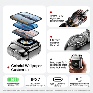 เครื่องโกนหนวดขนาดเล็ก หน้าจอ LCD ปรับแต่งได้ AI DIY รูปภาพ เครื่องโกนหนวดไฟฟ้าพกพาสำหรับผู้ชาย กันน้ำ IPX7 ชาร์จแบบ Type-C มีดโกนสำหรับเดินทาง - Product Image 6