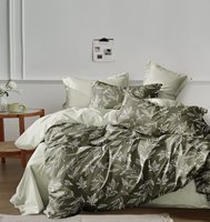 Parure de lit en polyester à imprimé feuilles, housse de couette grise botanique avec taies d'oreiller, linge de lit doux en microfibre pour la maison, l'hôtel, vente en gros