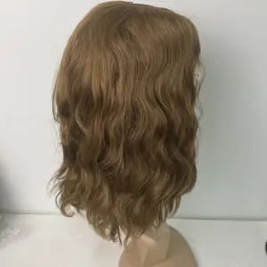 New curly wave light brown color jewish human hair wigs hair wig