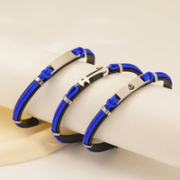 Bracelet en Corde d'Acier Inoxydable en Gros, Bracelet Tressé en Caoutchouc Noir et Nylon Bleu avec Fermoir Pliant, Cadeau pour Homme