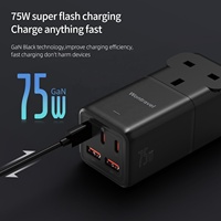 Wontravel UK Type câble d'extension électrique alimentation électrique 3 Type C 75W PD protecteur de surtension multiprise avec ports Usb