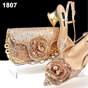 Ensemble chaussures et sacs pour femmes Bestway, dernière mode, sequins floraux 3D, style italien, en cuir PU assorti - Product Image 3