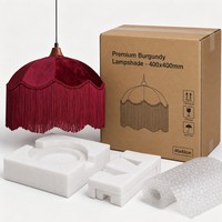 Abat-jour en velours bordeaux à franges 40x28cm pour célébrations de mariage, structure rigide, abat-jour à pompons, vente en gros B2B directe usine