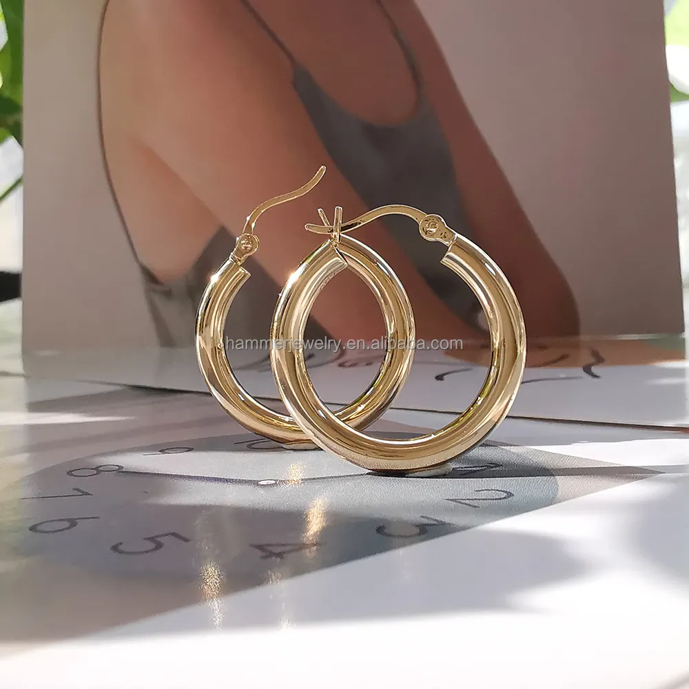 18 Karat Echtgold Ohrringe Klassisches Design AU750 Gold Minimal Huggie Creolen 16mm 22mm 26mm Runde Kreis Ohrringe für Frauen