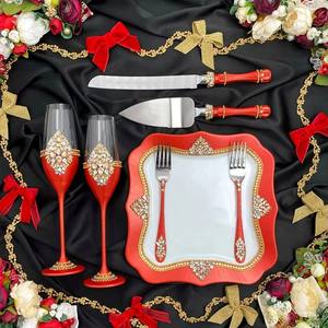 Ensemble de verres à vin en cristal personnalisables ODM/OEM, créatifs pour mariage, avec flûtes à <span class=keywords><strong>champagne</strong></span> et couteau à gâteau/spatule pour occasions spéciales - Product Image 5