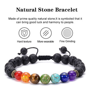 Pierre naturelle <span class=keywords><strong>7</strong></span> Chakra <span class=keywords><strong>Bracelet</strong></span> de pierres précieuses Soulagement de l'anxiété Énergie de guérison Bonne chance Santé <span class=keywords><strong>Oeil</strong></span> de <span class=keywords><strong>tigre</strong></span> Pierre de lave <span class=keywords><strong>Bracelet</strong></span> perlé - Product Image 5