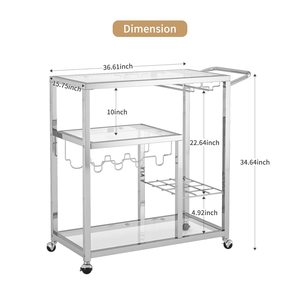 Carrito de cocina para el hogar, estante para vinos y estante para copas; estructura de acero y madera; adecuado para bares o restaurantes; personalizable - Product Image 1