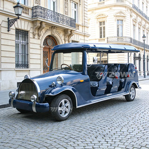 Véhicule électrique de tourisme vintage bleu foncé 8 places avec toit ouvrant pour grands parcs touristiques - Product Image 5