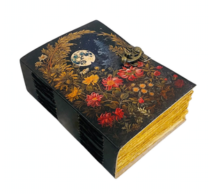 Handmade Leather Journal Moon Floral Design Antique <b>Lock</b> <b>Notebook</b> 200 Pages Hardcover Vintage Writing Diary Rustic Gift Pencil - Product Image 1