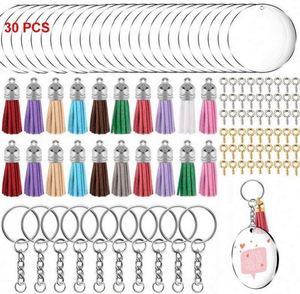 Blank Acrylic Keychain Sublimation Transparent <b>Circle</b> Blank KeyChain Tassels Set Acrylic Blank Key Chain Sublimation DIY Keyring - Product Image 2