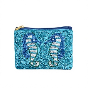 Pochette Hippocampe Perlée Forme Rectangulaire Fermeture Éclair Faite à la Main Décoration Perles Bleues Style Mignon Usage Quotidien Perles de Verre - Product Image 1