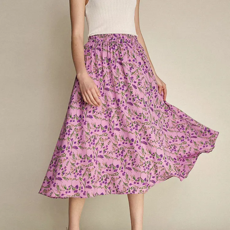 Custom print a line long skirts for women casual boho midi bohemian beach Ditsy floral skirt