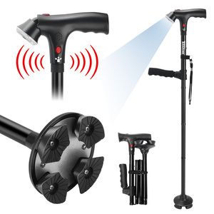 Canne de marche pliable réglable en alliage d'aluminium KIND avec lumière LED, alarme et grande patte de support à double poignée - Product Image 1