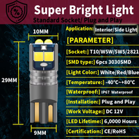 10 Stück T10 W5W LED 3030 6SMD CANBUS Auto-Parkleuchten Innenraum-Leselampen Auto-Keil-Blinker Seitenleuchten 12-24V Fehlerfrei