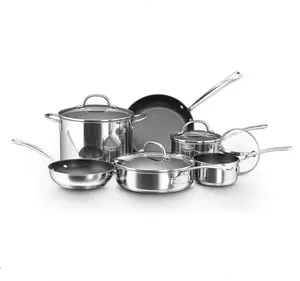 Farberware Set Peralatan Masak 10 Buah Dipoles Besi Tahan Karat, Set Peralatan Masak Milenium