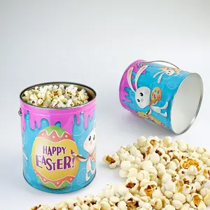 1 Gallone benutzerdefiniertes Metall leere Popcorn-Dosen Behälter Griff Popcorn-Dose Eimer mit Griff runde Plätzchen-Schachtel Süßigkeiten-Dose Metallschachtel