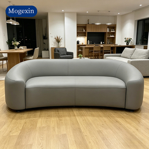 Modern Grey Leather Curved <b>Sofa</b> 3-Seater Upholstered <b>Sofa</b> for Living Room & Lobby - Product Image 2