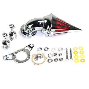 Billet Krom Kualitas Tinggi Aluminium Kerucut Paku Sepeda Motor Filter Masukan Kit Pembersih Udara untuk Harley Softail Dyna Touring