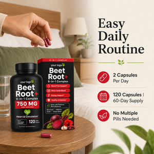 Complément alimentaire végétal tendance pour améliorer la forme physique, la circulation, l'énergie et la résistance - Racine de betterave - 8 en 1 - Capsules végétales - Product Image 3