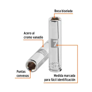 Juego de Llaves de Tubo de 6 Puntas, 7 mm de Largo, Accionamiento de 1/4 de Pulgada, Marca TRUPER - Product Image 2