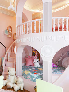 Cama alta tamaño king princesa litera Rosa redonda extragrande Castillo cama con tobogán, escaleras, para niñas camas infantiles Niña - Product Image 2